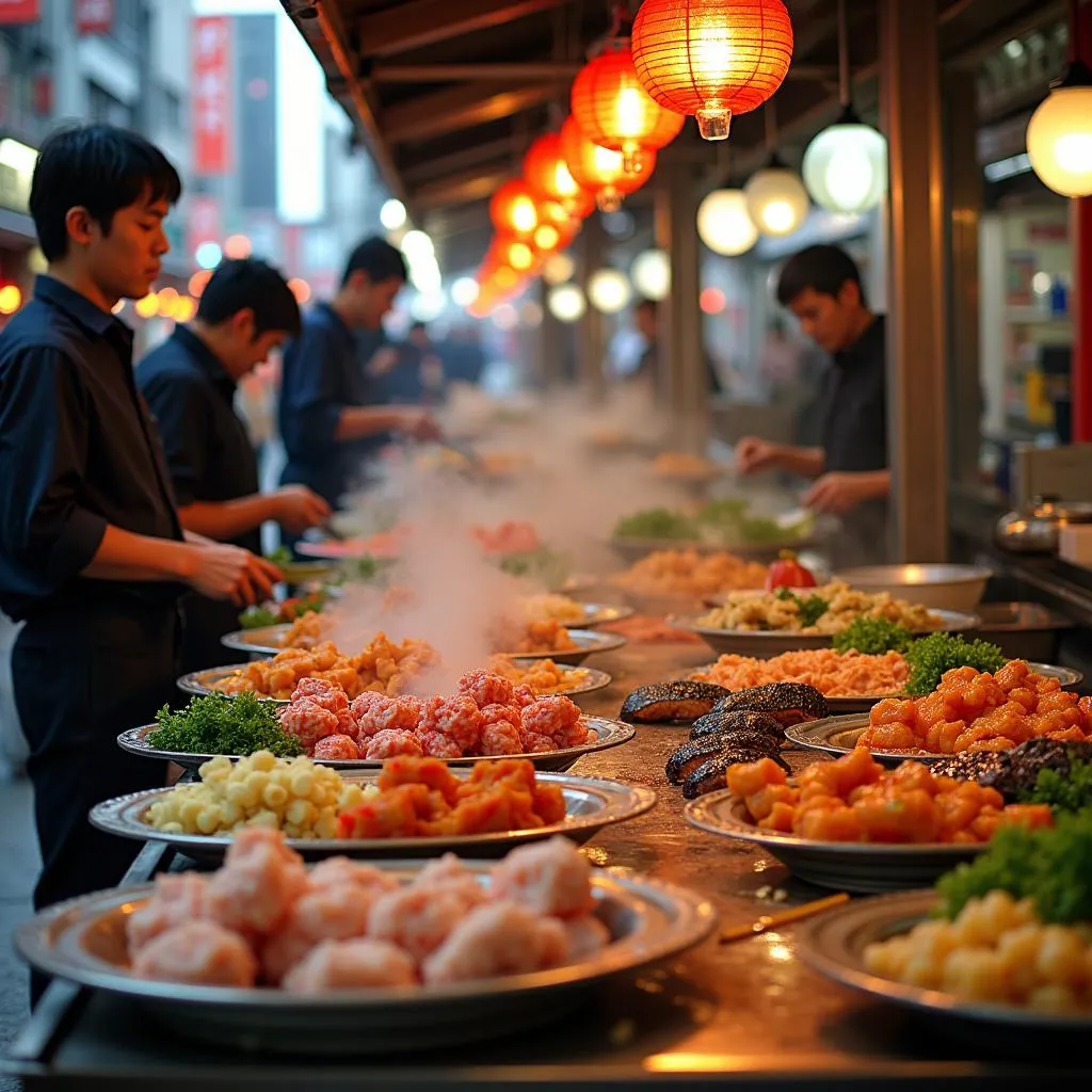 Vibrant Japanese Street Food Market