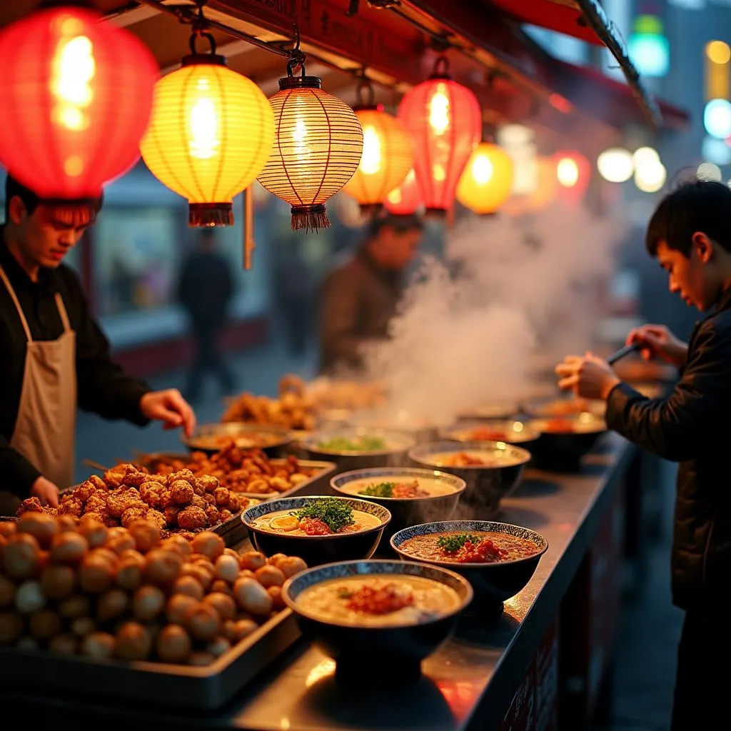 Vibrant Japanese Street Food Stall in Tokyo