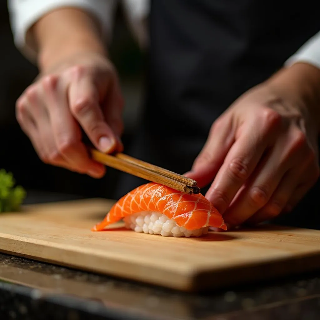 Master Sushi Chef at Work in Japan