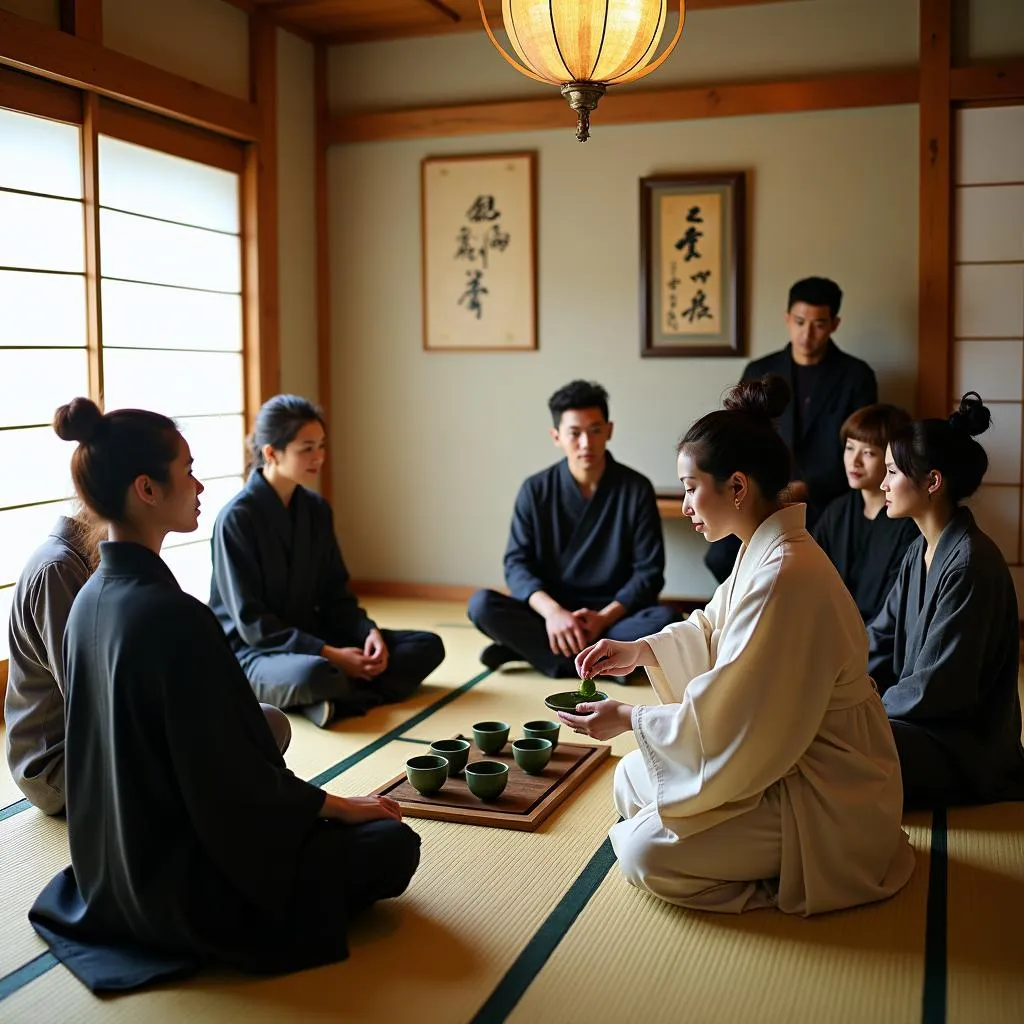 Participants experiencing a traditional Japanese tea ceremony