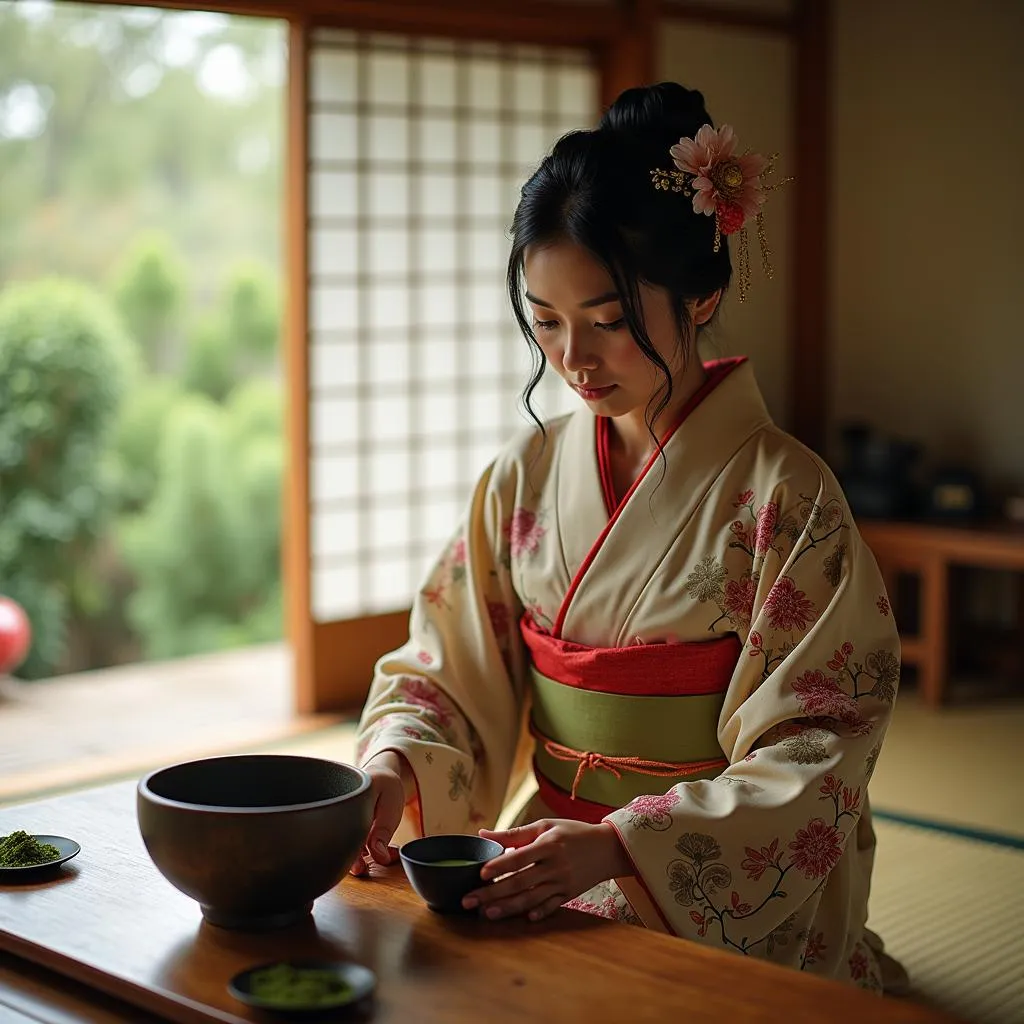 Traditional Japanese Tea Ceremony in Kimono