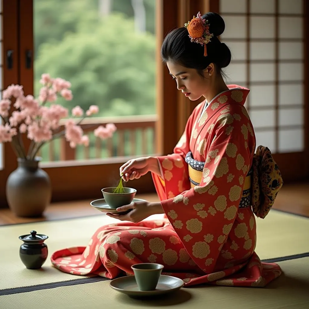 Traditional Japanese Tea Ceremony in Kimono