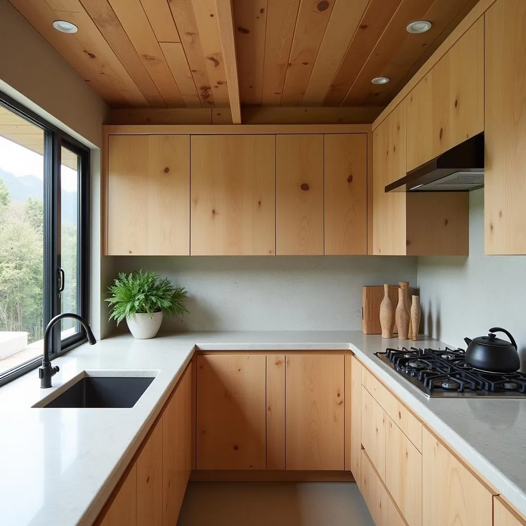 Jessica Alba's kitchen featuring natural wood and stone accents