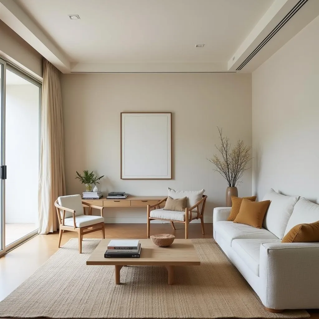 Jessica Alba's living room showcasing minimalist Japanese design