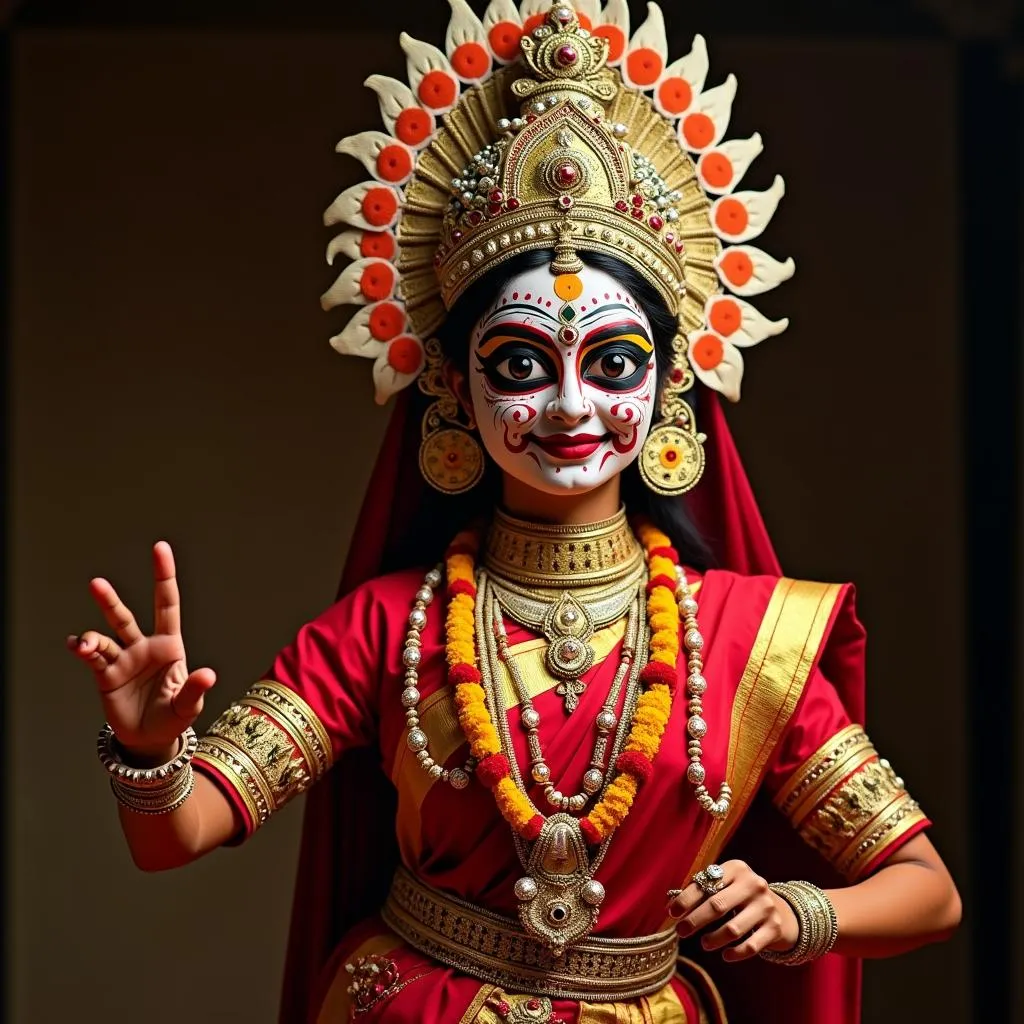 Colorful Kathakali dancer in traditional costume and makeup