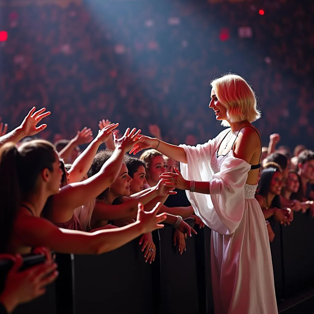 Katy Perry interacts with the crowd during her PRISM tour