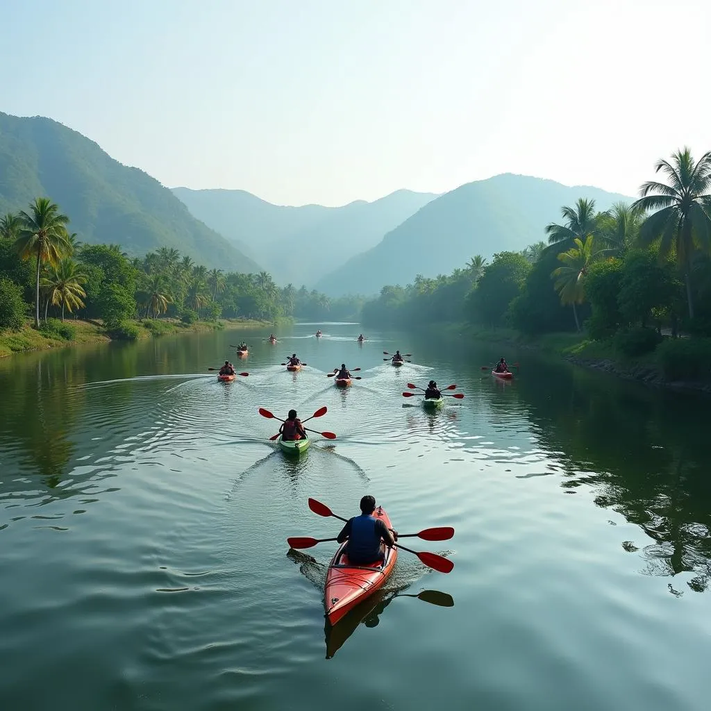 Kayaking adventure on a serene lake near Hyderabad