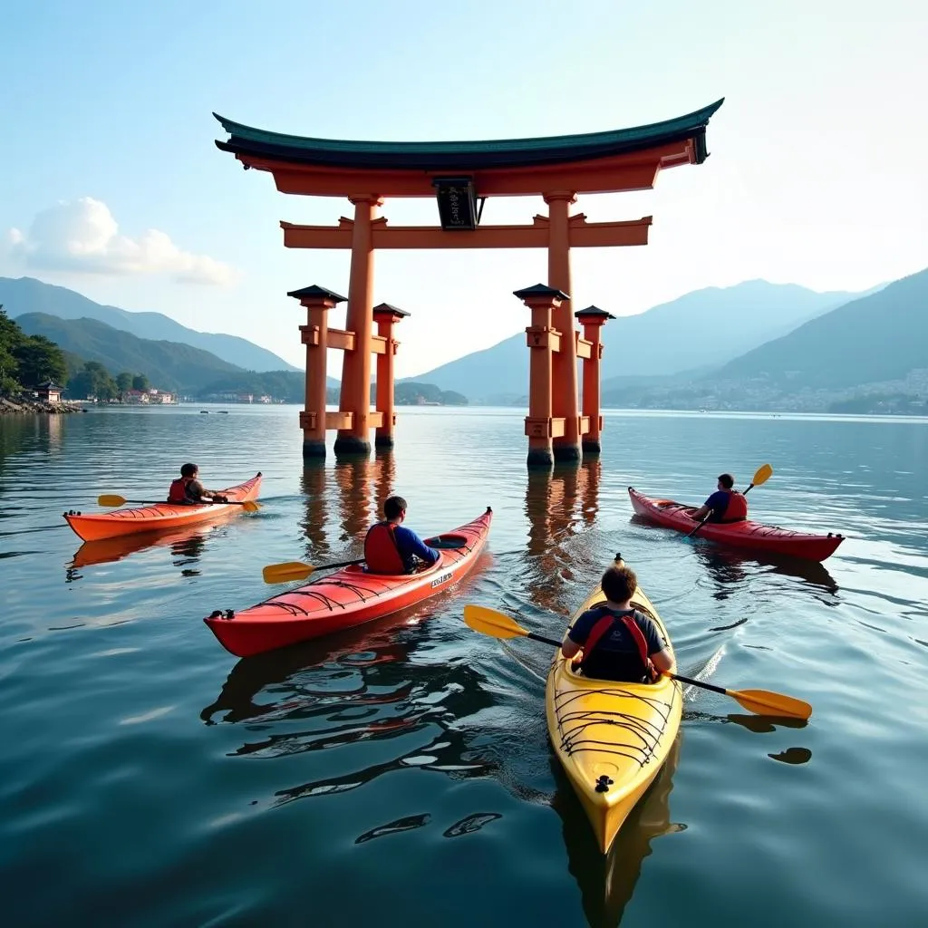 Kayaking adventure near the floating torii gate of Itsukushima Shrine