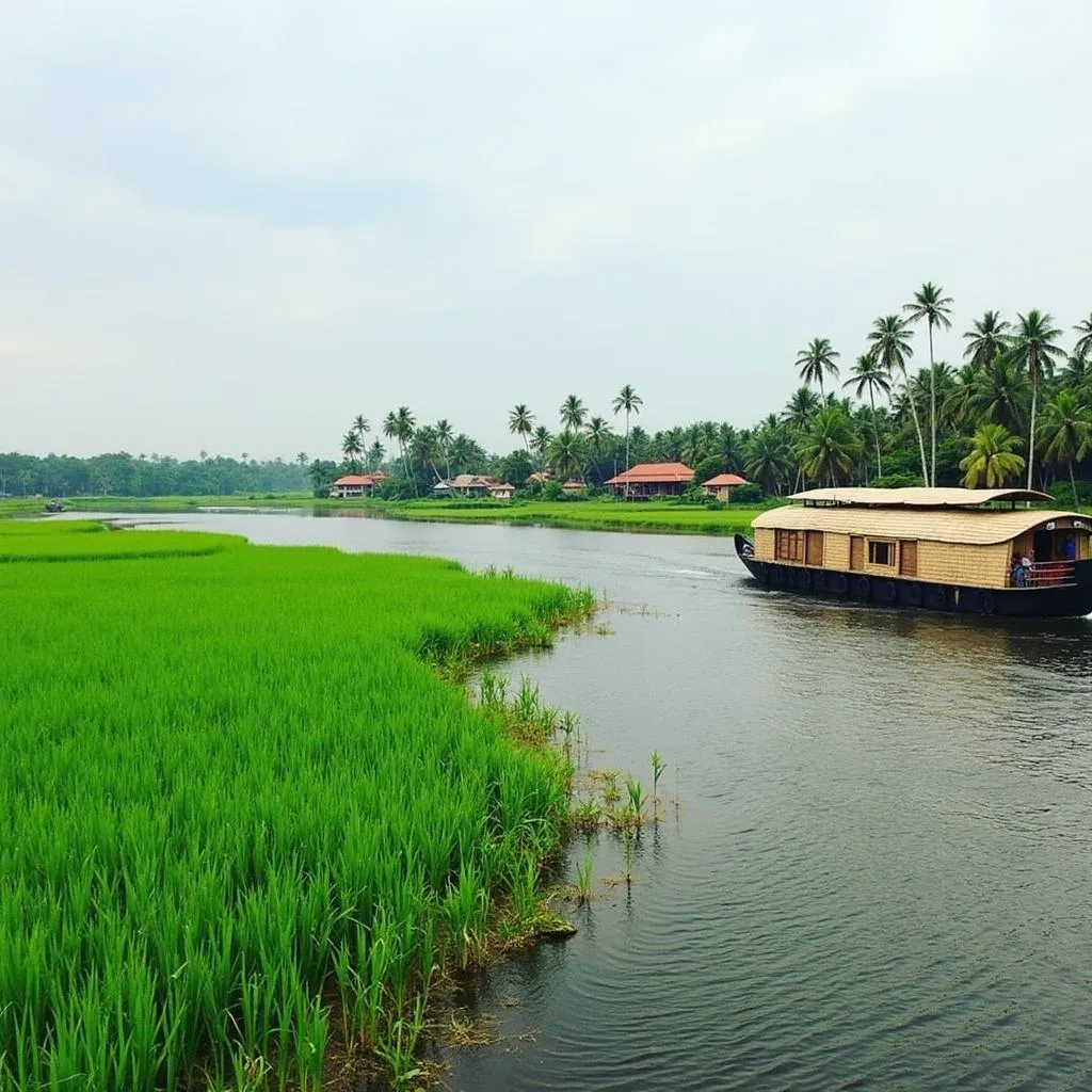 Experience the serene beauty of Kerala's backwaters on a traditional houseboat