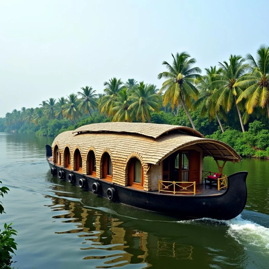 Traditional Kerala houseboat on the serene backwaters