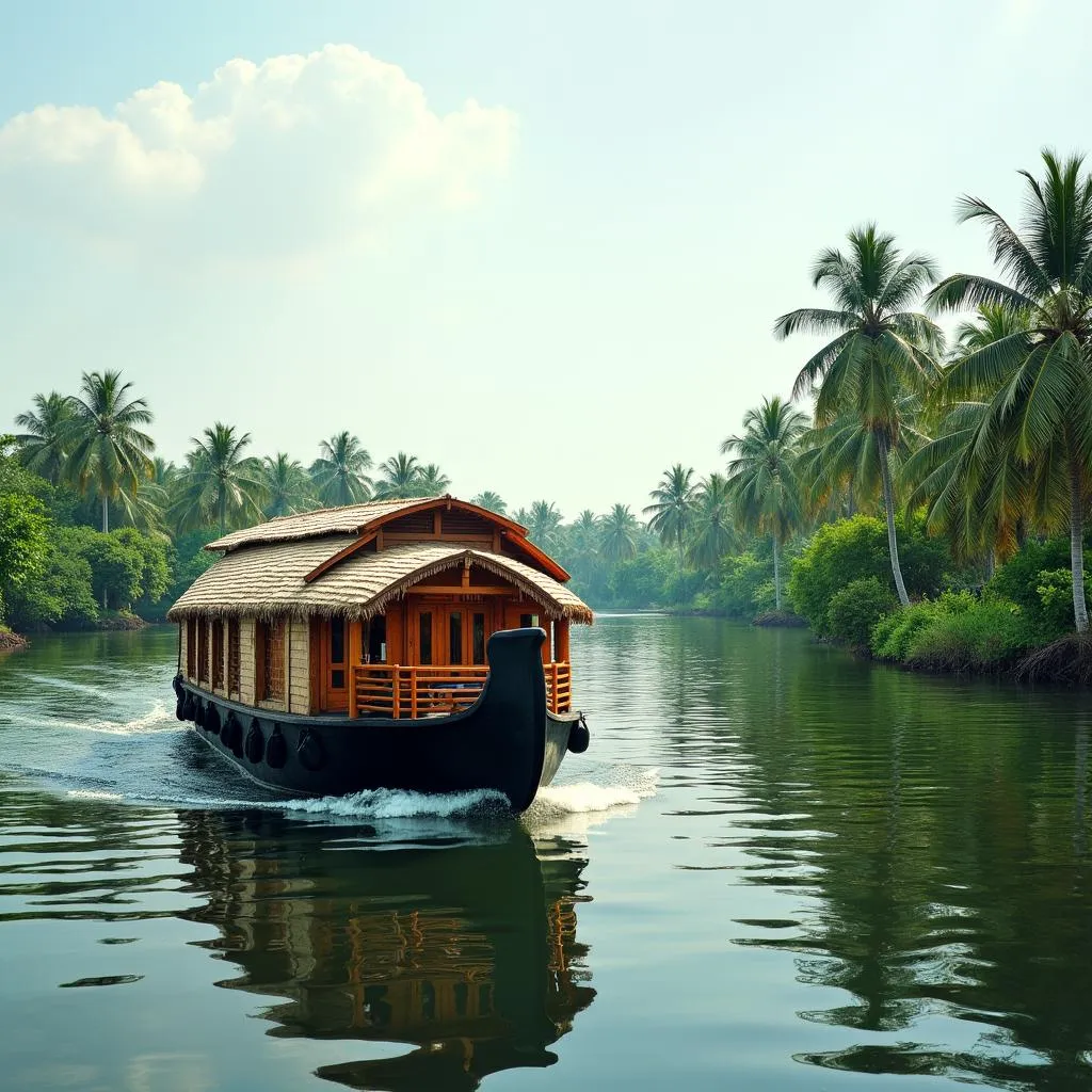 Traditional Kerala houseboat cruising on the backwaters