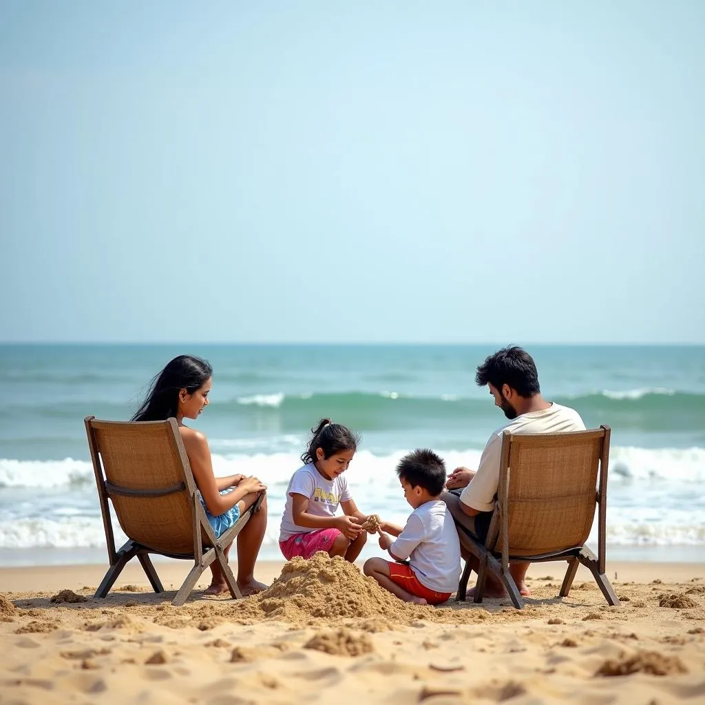 Family enjoying on a beach in Kerala