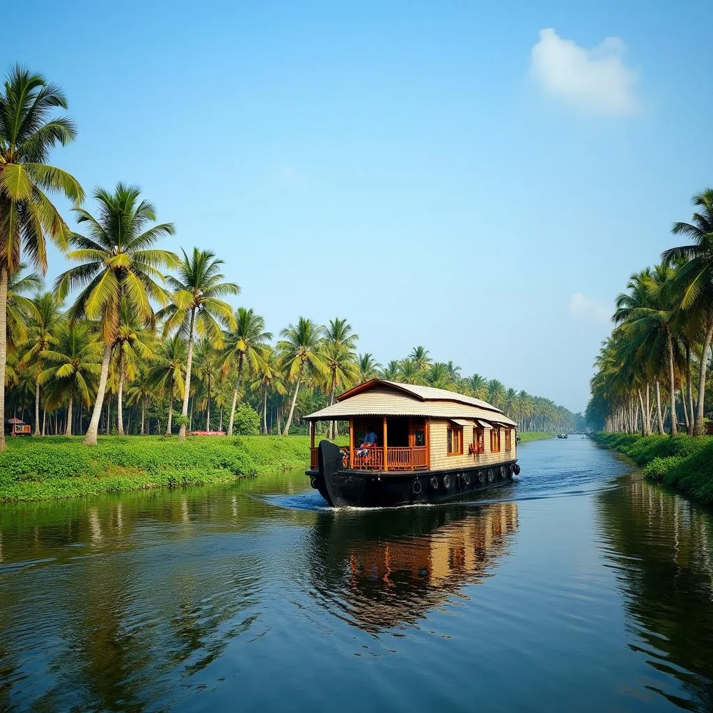 Traditional Kerala houseboat on the backwaters