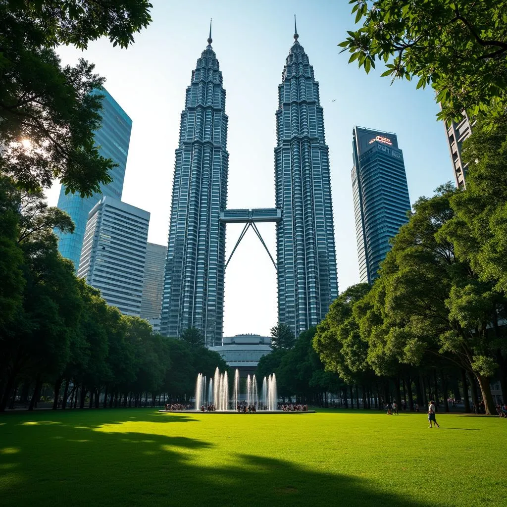 KLCC Park with Petronas Twin Towers and greenery