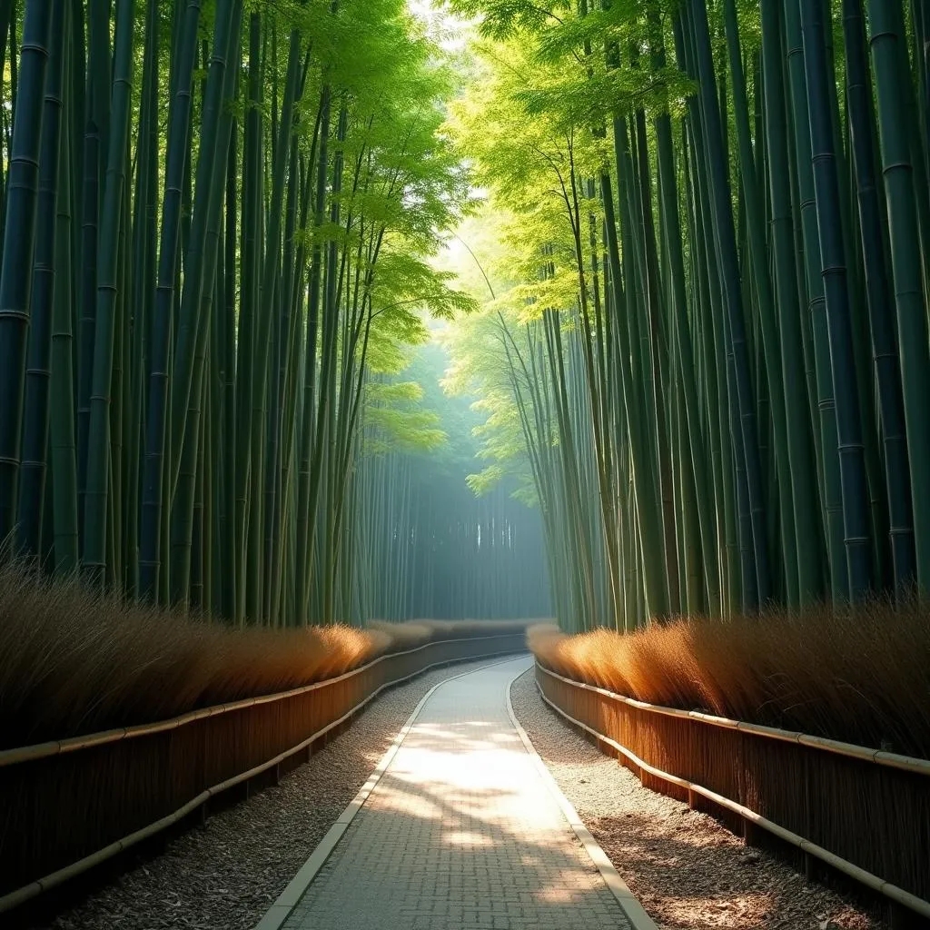 Serene Bamboo Forest Path in Kyoto