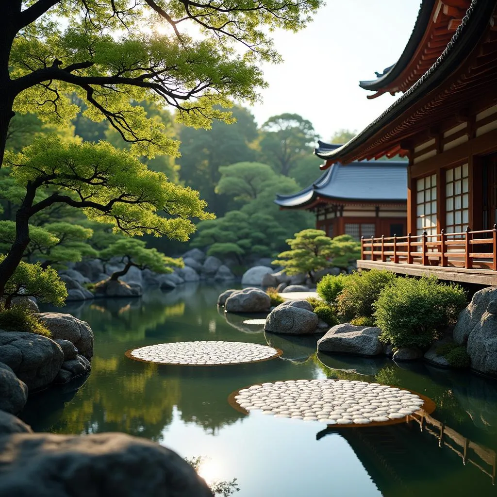 Traditional Japanese temple garden in Kyoto