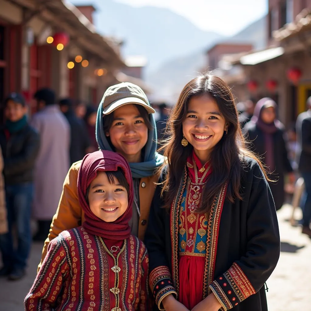 A Ladakhi family in traditional attire at the Leh market