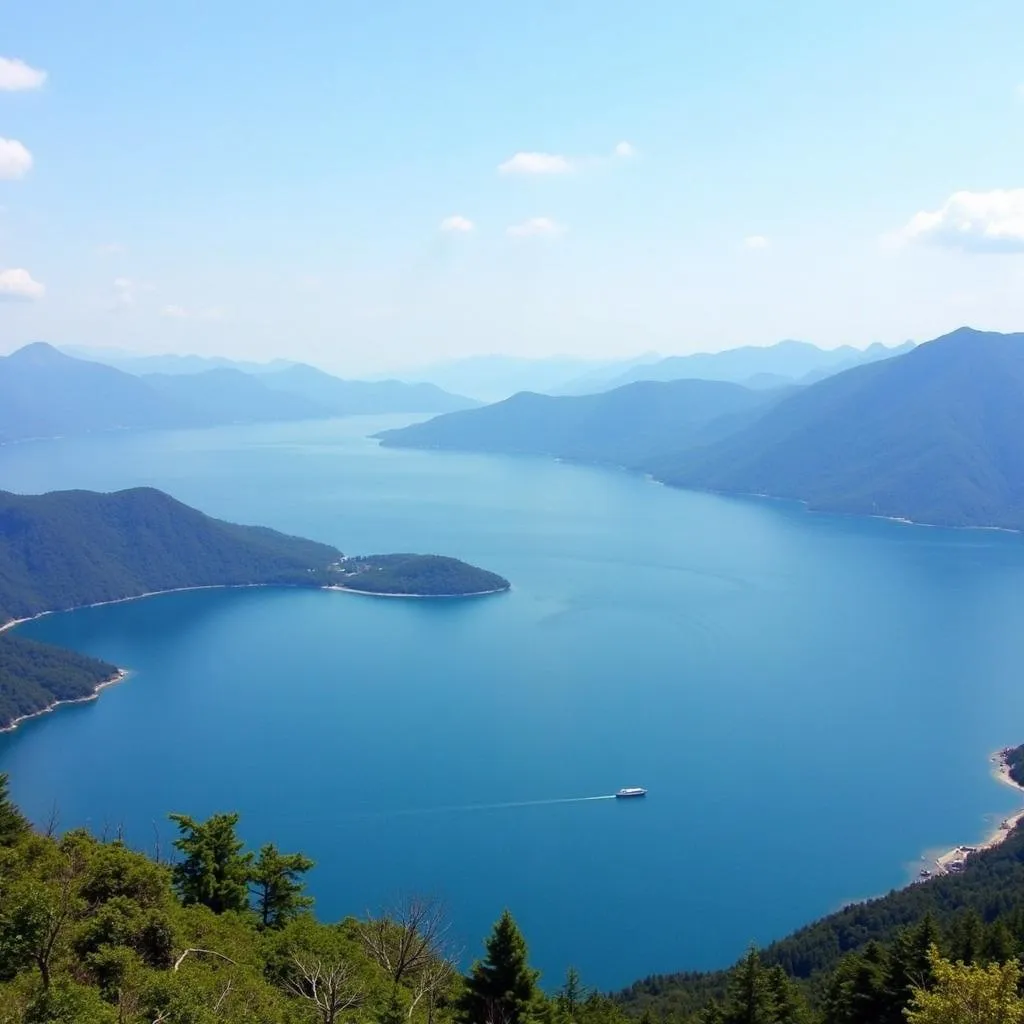 Breathtaking view of Lake Tazawa from a mountain viewpoint