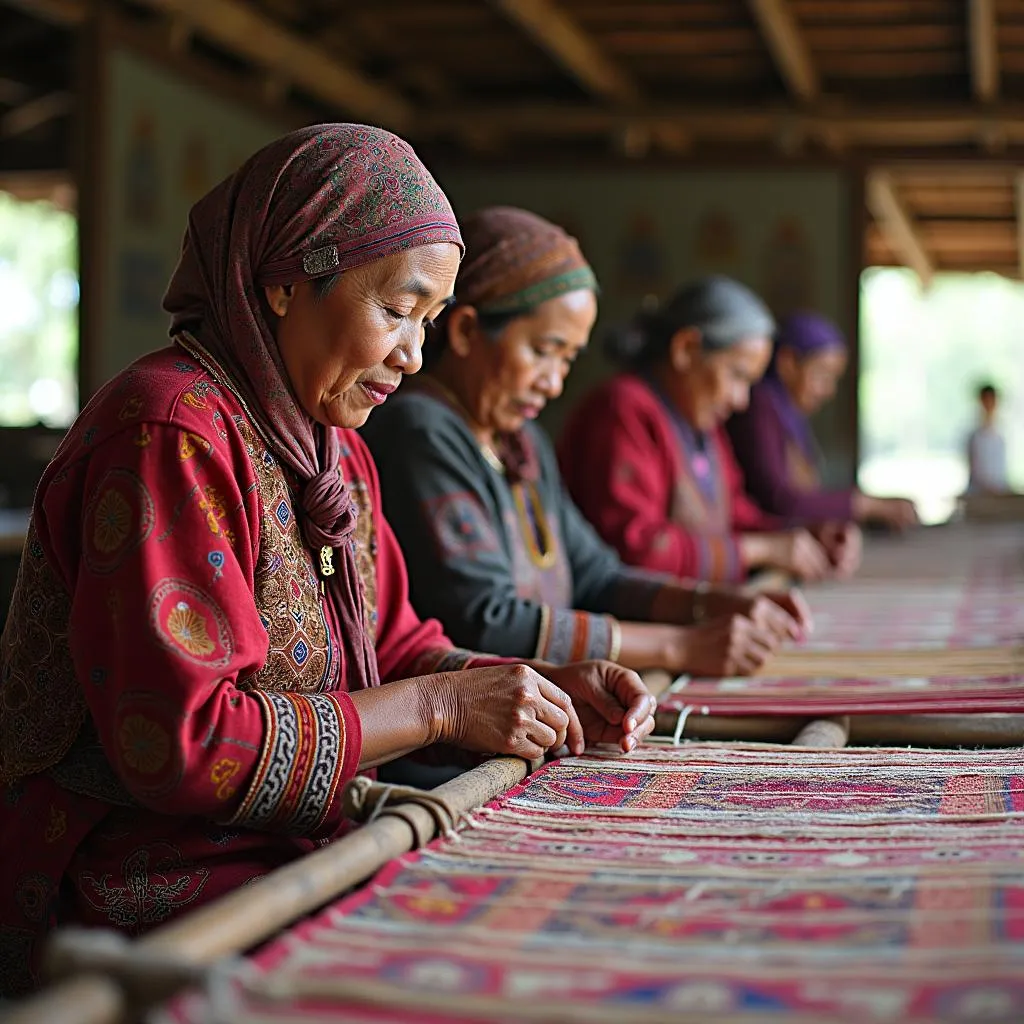 Local Batak Women Weaving Traditional Textiles