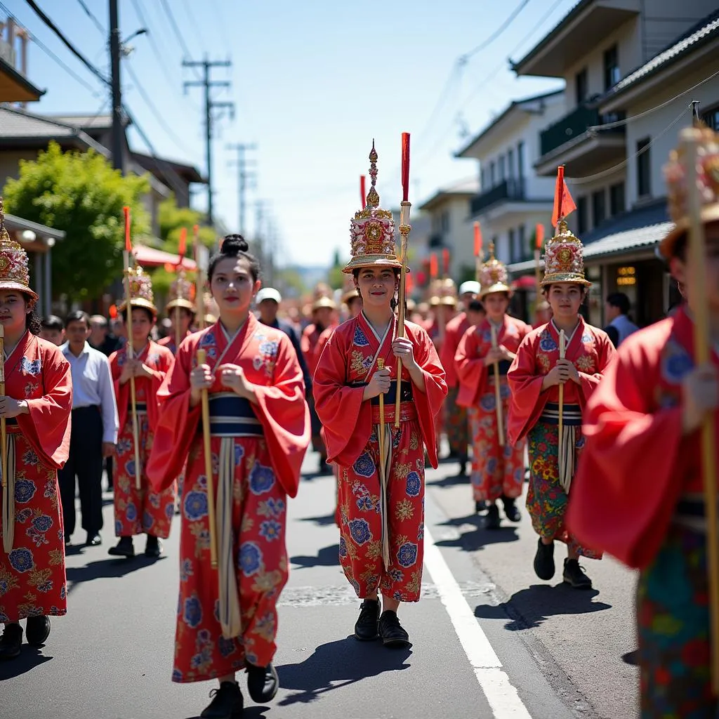 Vibrant Traditional Japanese Festival Parade