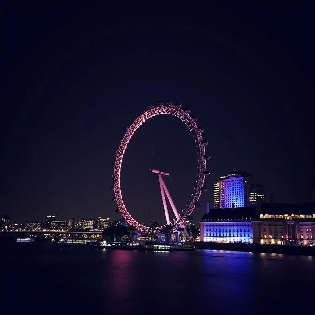 London Eye at Night by the River Thames