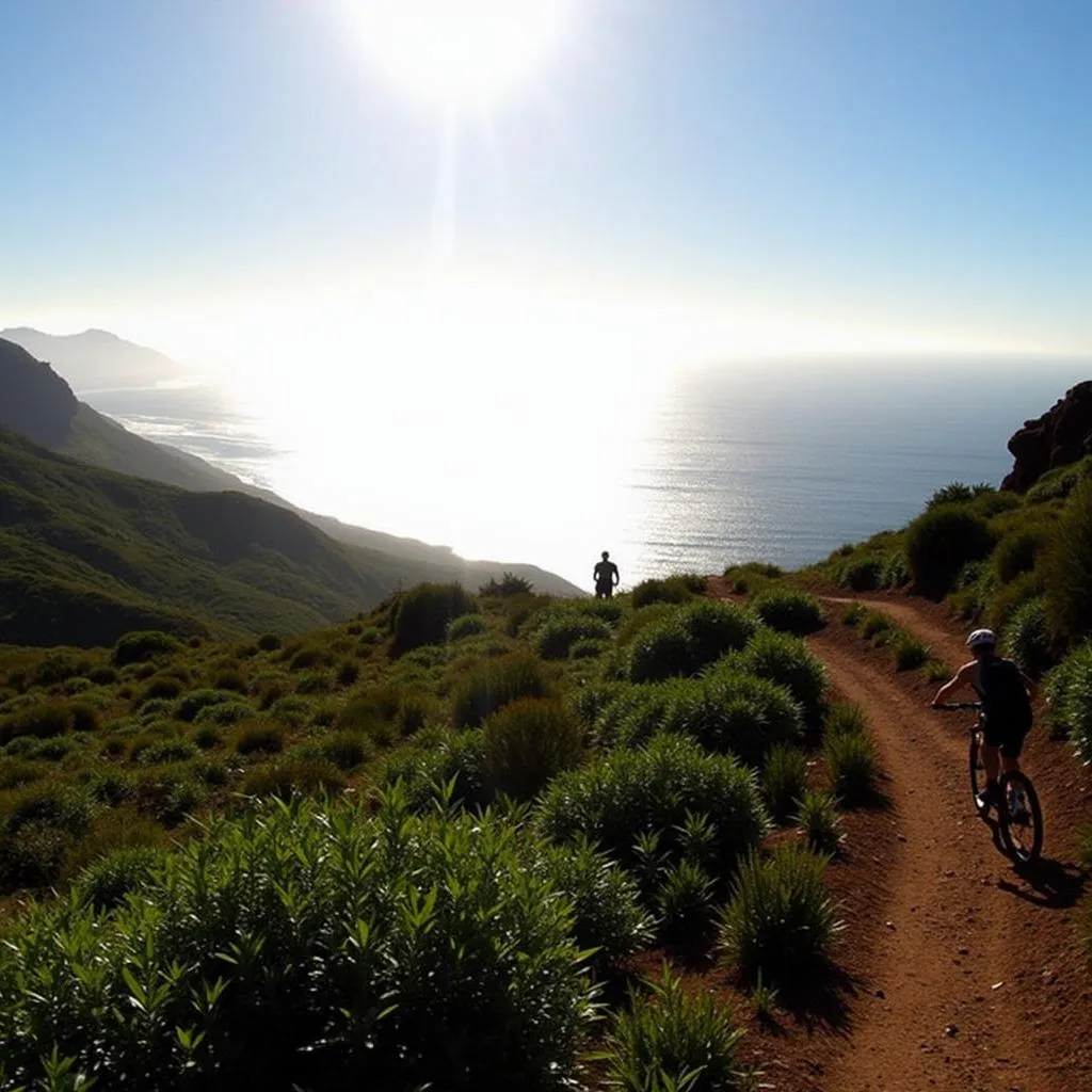 Mountain biking trail with ocean view in Madeira