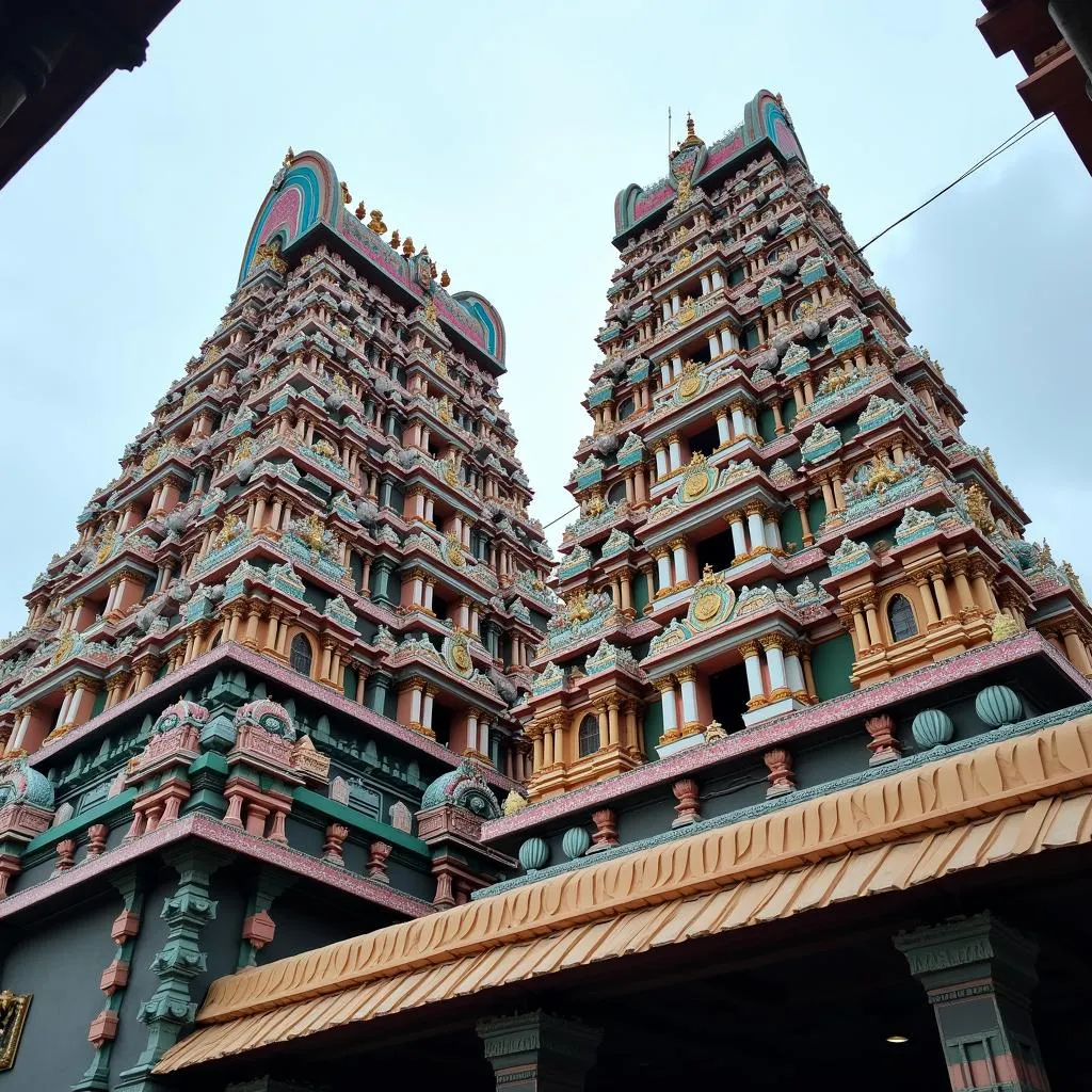 Colorful gopurams of Meenakshi Amman Temple in Madurai, Tamil Nadu