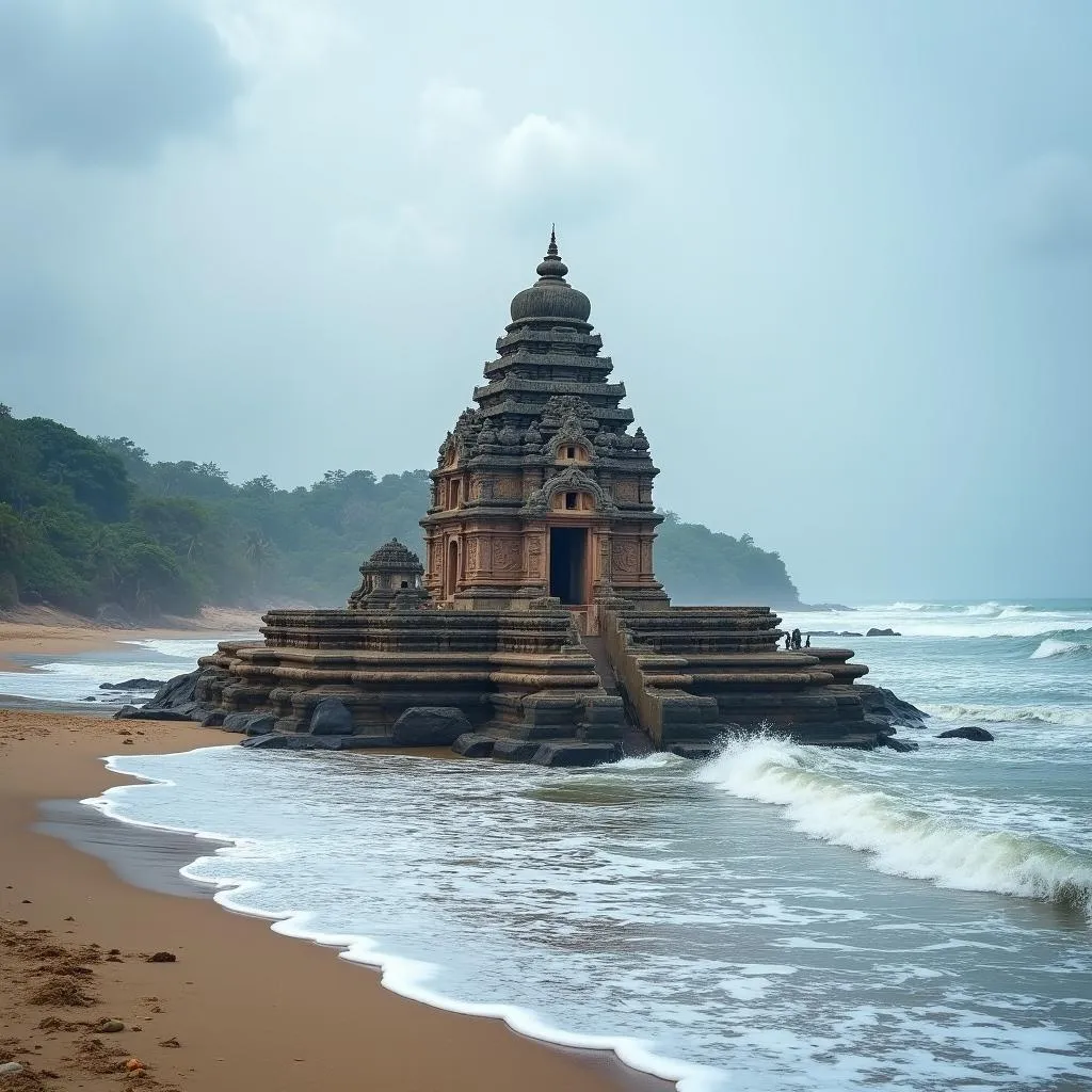 Ancient Shore Temple standing tall against the Bay of Bengal in Mahabalipuram