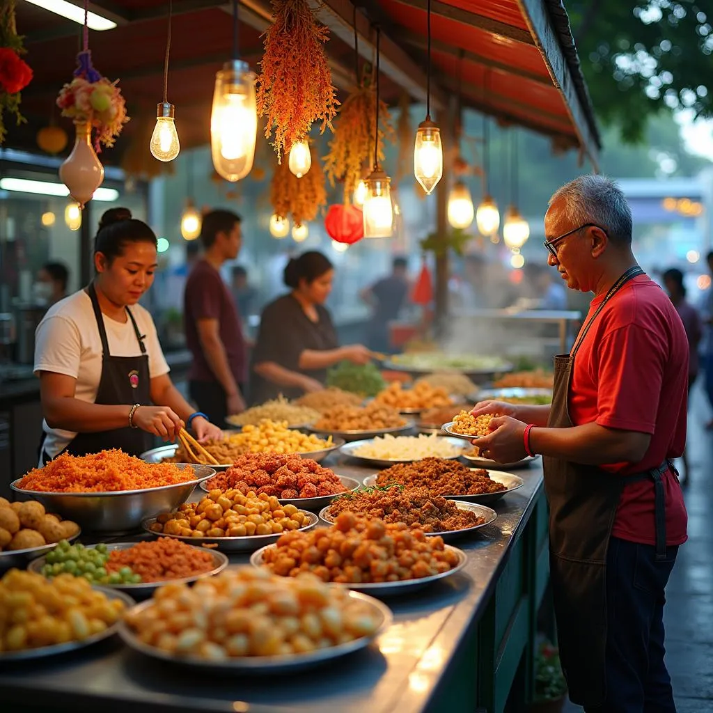 Vibrant Malaysian street food stall