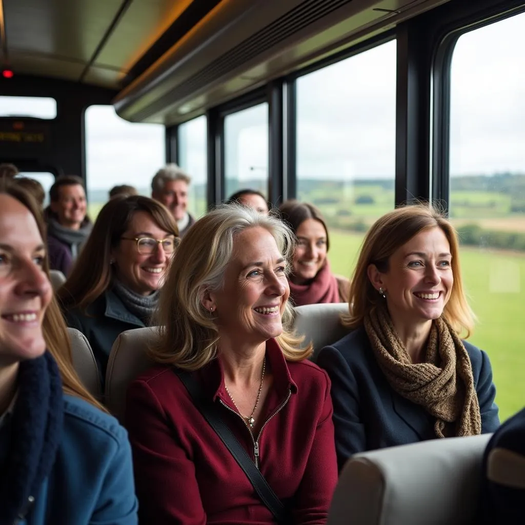 Group of tourists enjoying a scenic Manchester coach tour