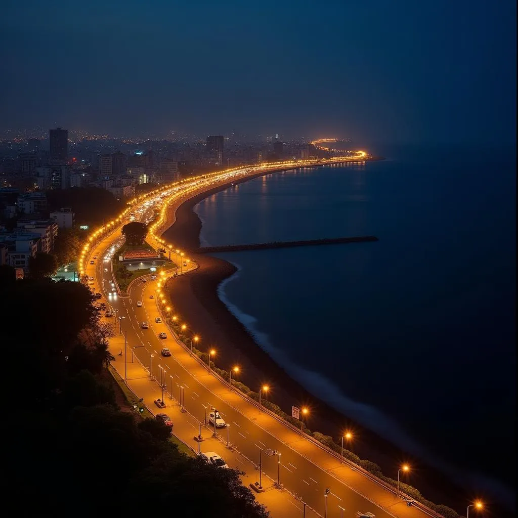 Mumbai's Marine Drive illuminated at night