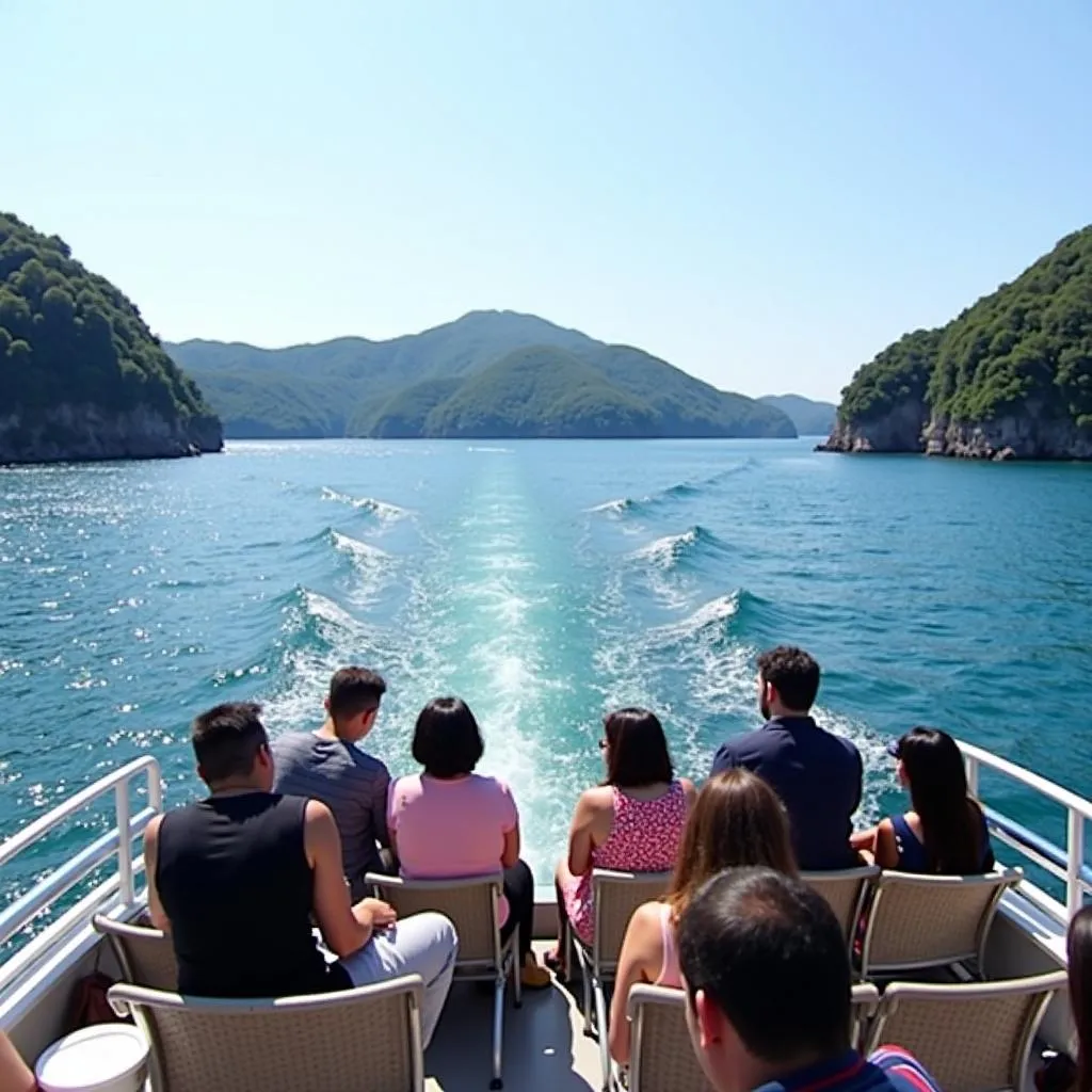 Tourists enjoying a scenic cruise in Matsushima Bay