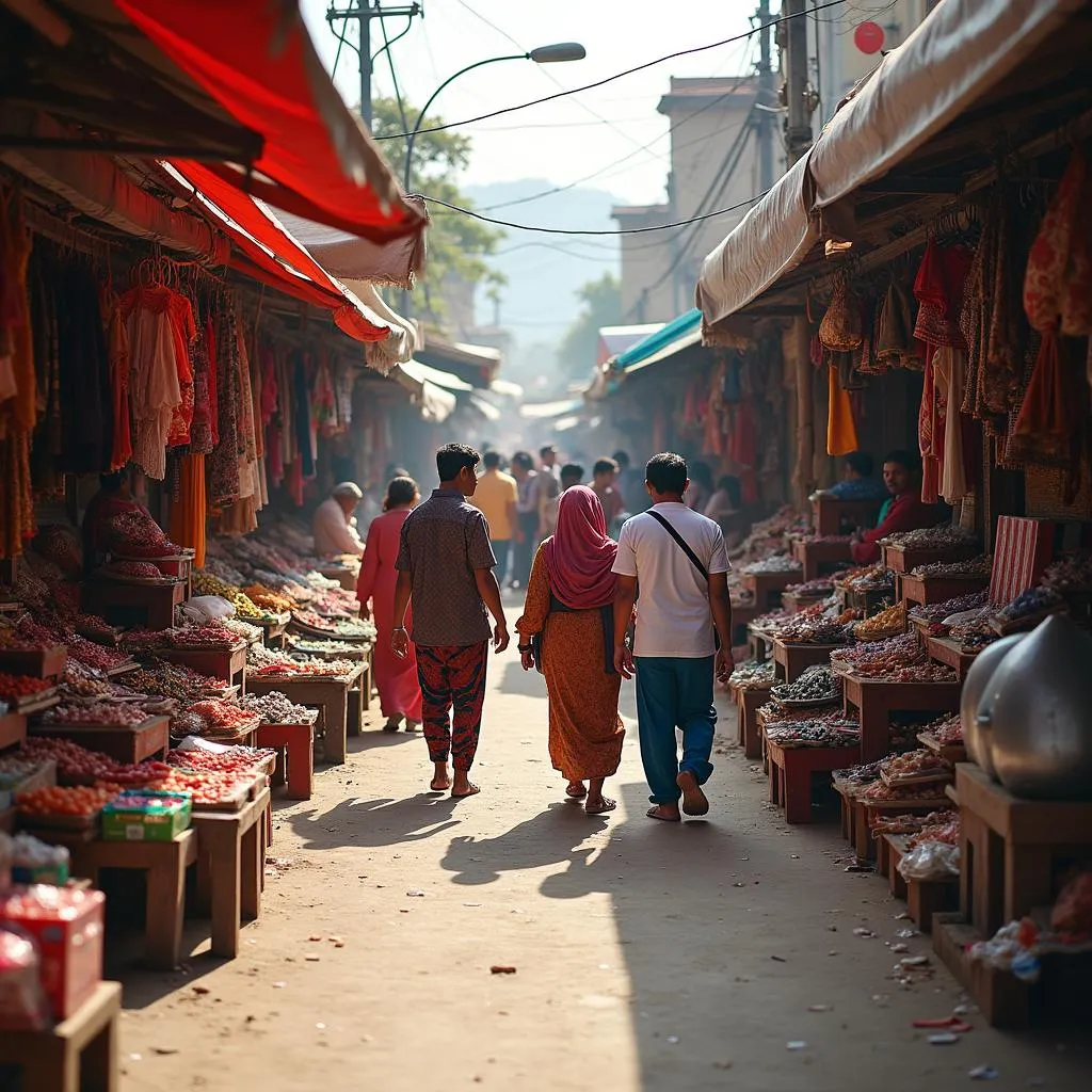 Busy street scene of Mount Abu local market