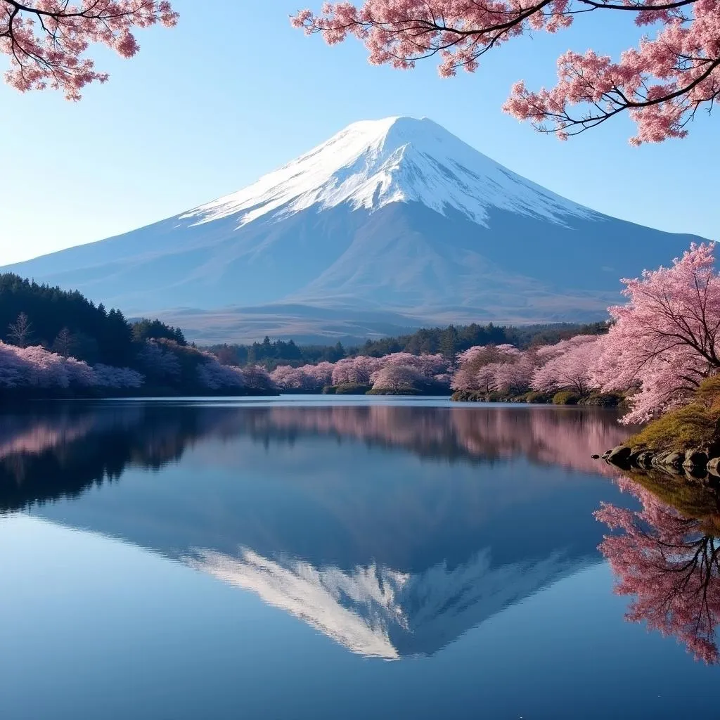 Mount Fuji Reflected in Lake Kawaguchiko, Japan - A Panoramic View