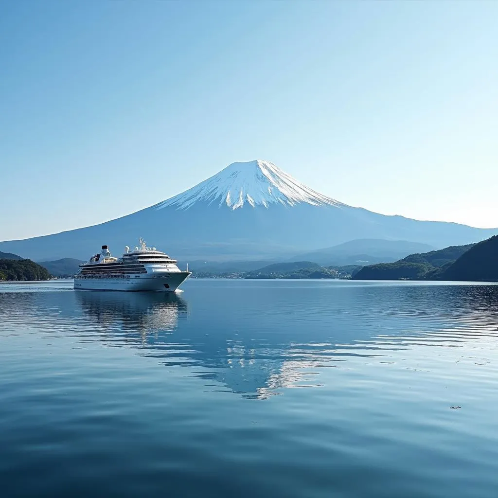 Mount Fuji View from Lake Ashi with Cruise Ship