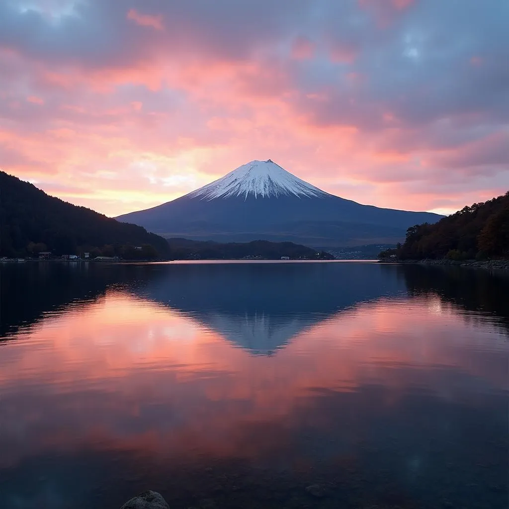 Mount Fuji reflected in Lake Kawaguchi