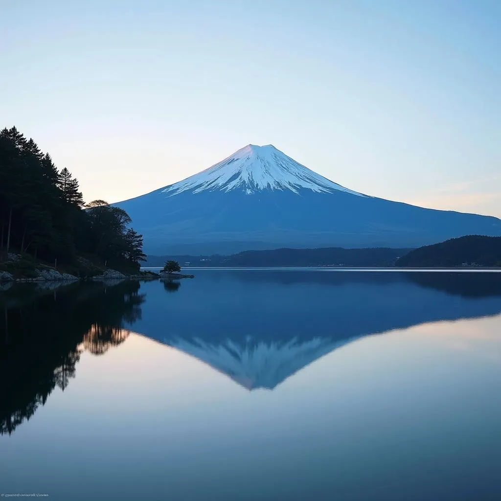 Mount Fuji reflecting in Lake Ashi