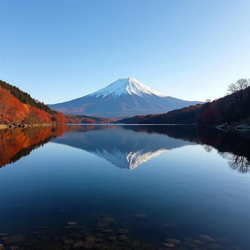 Majestic Mount Fuji reflected in Lake Kawaguchiko