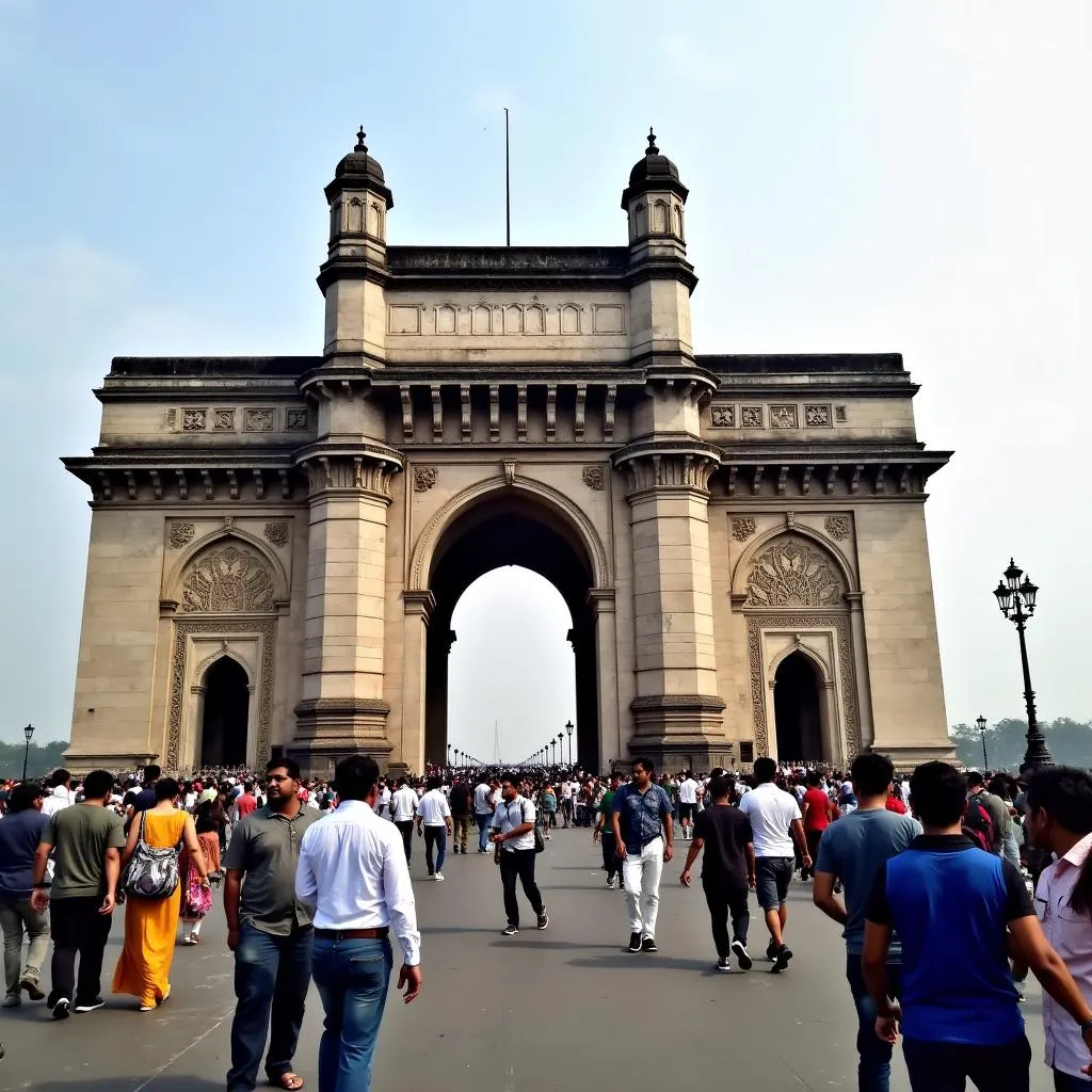 Crowds at the Gateway of India in Mumbai