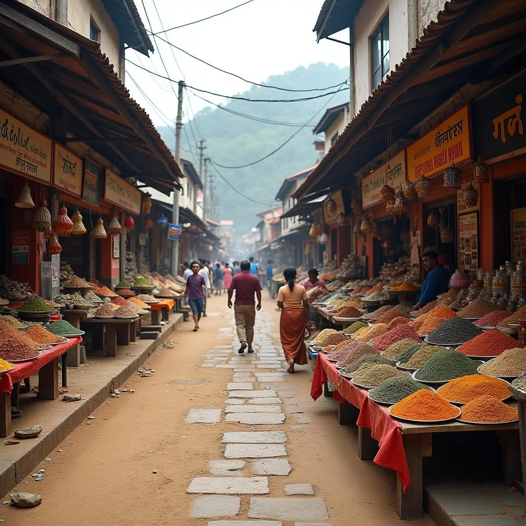 Bustling Local Market in Munnar Town