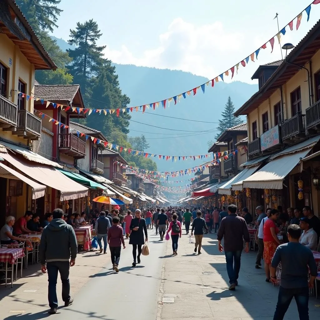 Vibrant Mall Road in Nainital bustling with tourists and locals