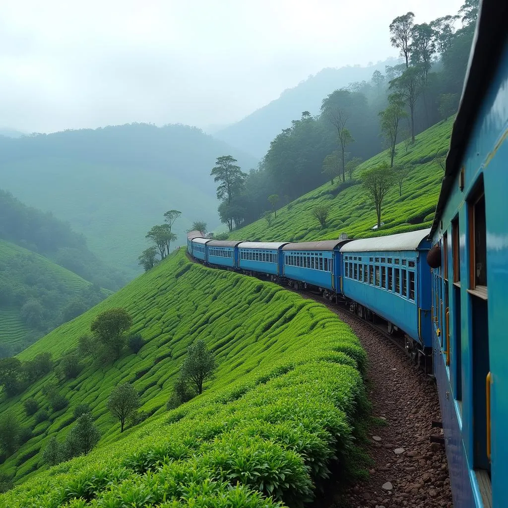 Nilgiri Mountain Railway winding through tea plantations