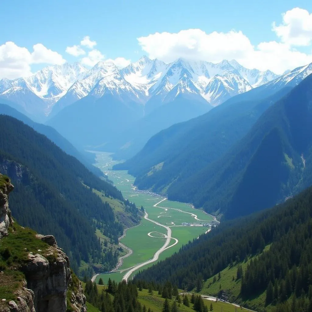 Scenic view of the Himalayas in North India