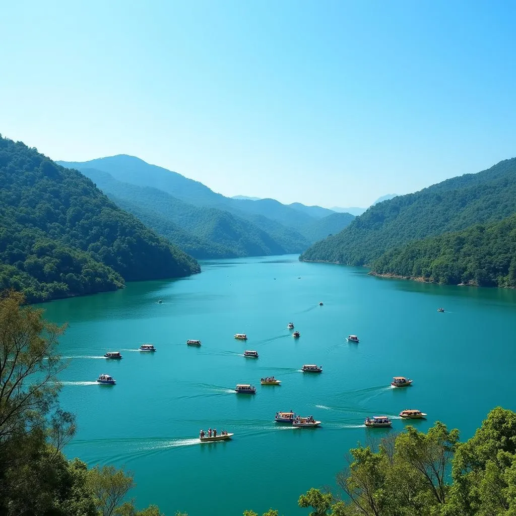 Tourists enjoying a scenic boat ride on Ooty Lake