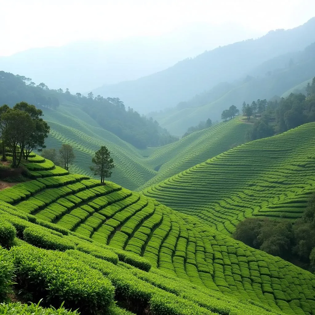 Vast tea plantations covering the rolling hills of Ooty