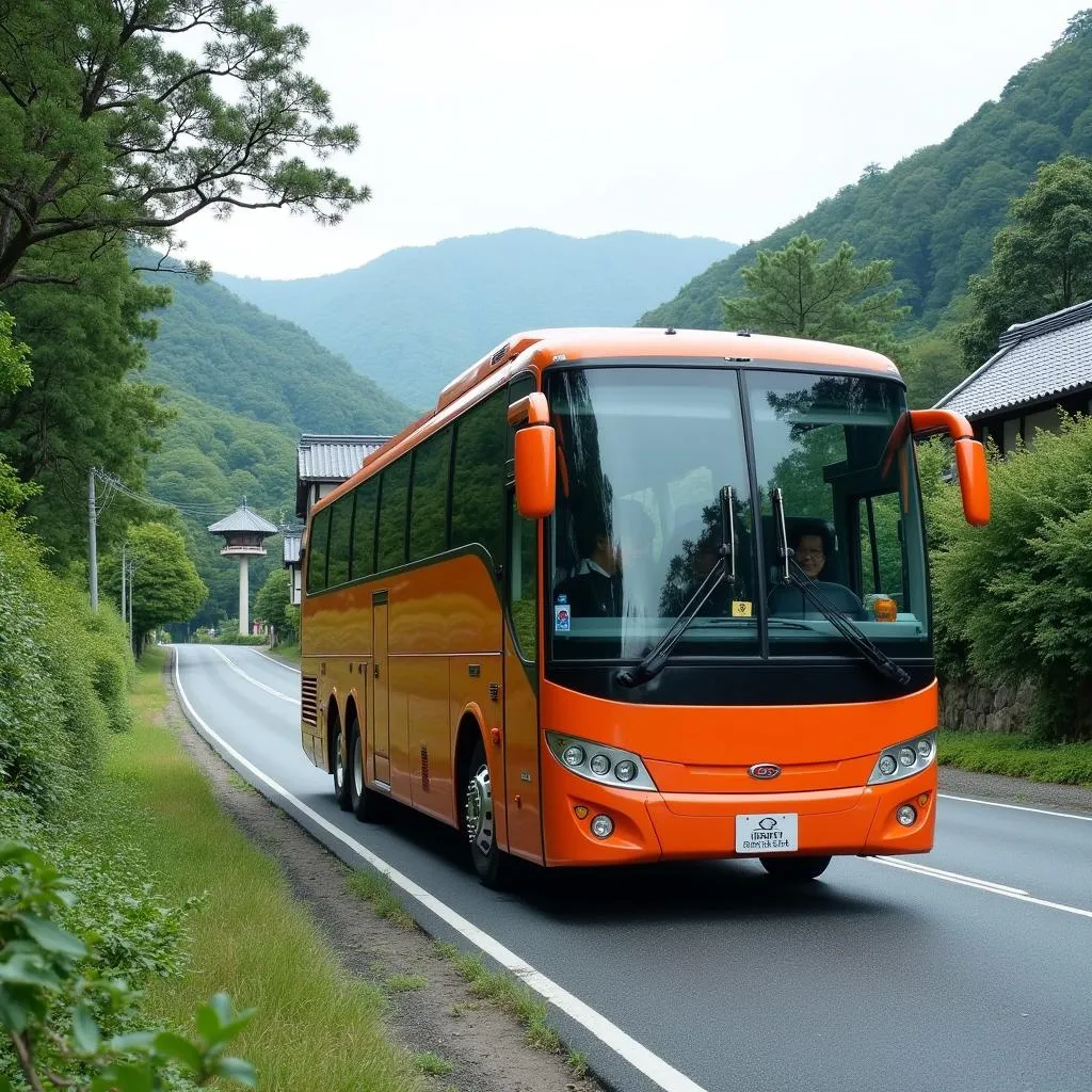 Modern Orange Tour Bus in Japan