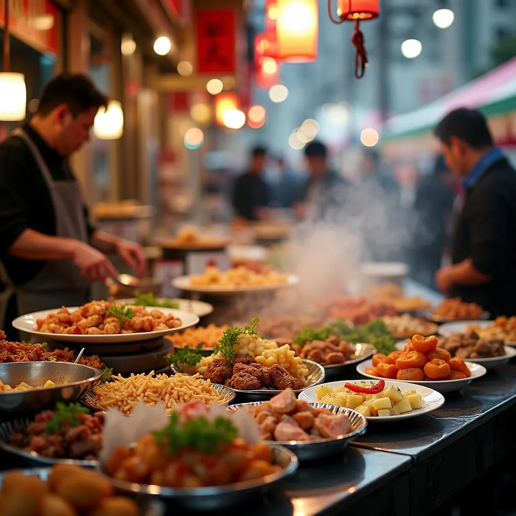 Vibrant street food market in Osaka