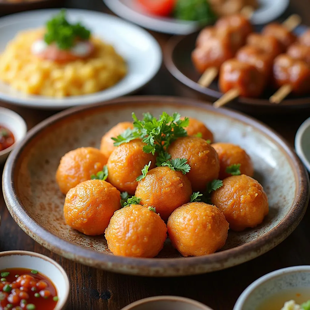 A colorful assortment of Osaka street food