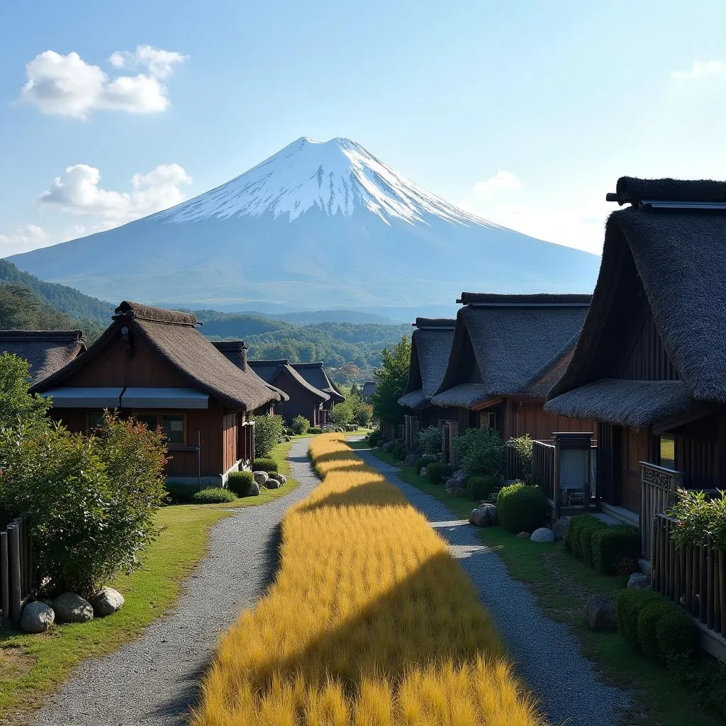 Oshino Hakkai village with Mt. Fuji in the background