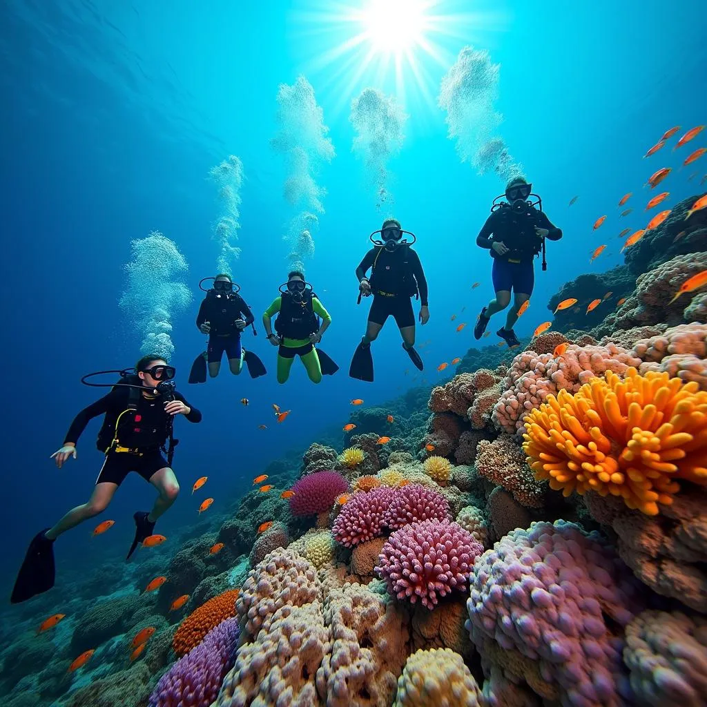 Scuba Divers Exploring the Outer Great Barrier Reef